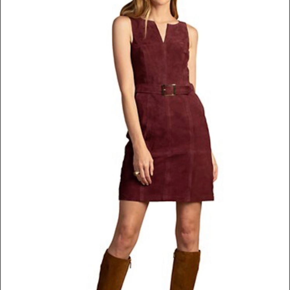 Trina Turk Sultana Belted Suede Mini Dress in Brandy Wine Color